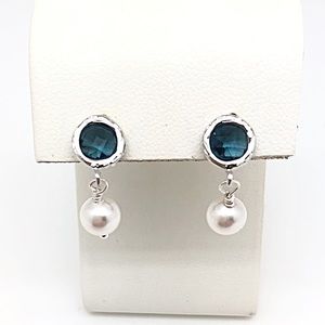 Swarovski Sapphire & Pearl Stud Dangle Earring NWT